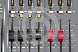 Buttons equipment for sound mixer control. select focus