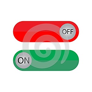 Buttons on off in flat style on soft white background. Design element. Web ui design. Vector illustration. stock image.