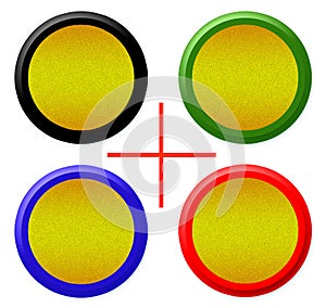 buttons (set-11) collection of 4 round gradient dotted buttons with different colored outlines 3d illustration