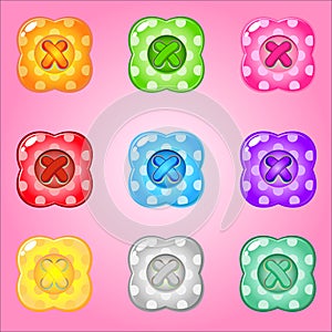 Buttons Style Four leaves of bright colours set fo clothing.