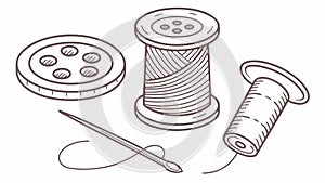 Buttons, Thread Spools & Needle, Sewing Supplies, vector design Generative AI