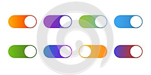Buttons toggle switch. Set buttons slider switches. Colored bright slider buttons for application. Web icons ui for smartphone.