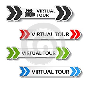 Buttons for virtual tour, black, red, green and blue labels - stickers with arrows