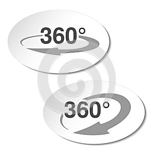 Buttons for virtual tour, oval labels with arrow and with text 360-, white stickers.