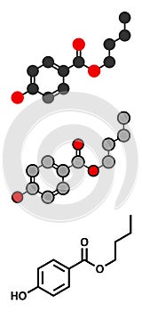 Butyl paraben (butylparaben, butyl 4-hydroxybenzoate) preservative molecule photo