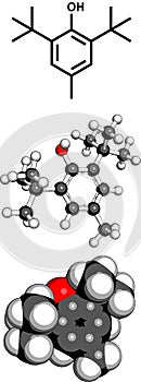 butylated hydroxytoluene (BHT) food additive, molecular model