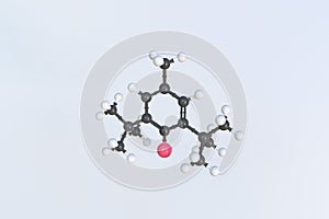 Butylated hydroxytoluene molecule, isolated molecular model. 3D rendering