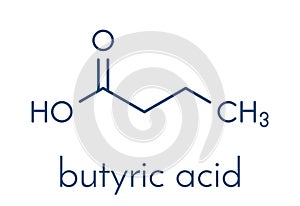 Butyric acid butanoic acid short-chain fatty acid molecule. Esters and salts are called butyrates. Skeletal formula.