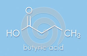 Butyric acid butanoic acid short-chain fatty acid molecule. Esters and salts are called butyrates. Skeletal formula. photo