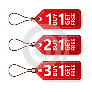 Buy 1, 2, 3 Get 1 Red Label Icon Vector Design