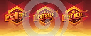 Buy 1 get 1 free, Best Sale, Best Deal tag and discount label sign, Abstract Red Hexagon offer Sale Discount labels design