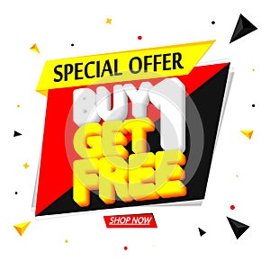 Buy 1 Get 1 Free, Sale banner design template, discount tag, app icon, vector illustration