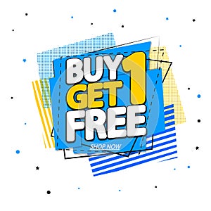 Buy 1 Get 1 Free, Sale banner design template, discount tag, app icon, vector illustration