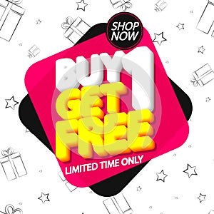 Buy 1 Get 1 Free, Sale banner design template, discount tag, app icon, vector illustration