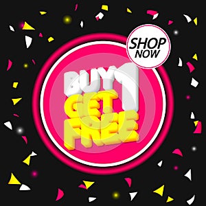 Buy 1 Get 1 Free, Sale banner design template, discount tag, app icon, vector illustration