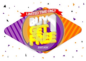 Buy 1 Get 1 Free, Sale banner design template, discount tag, app icon, vector illustration