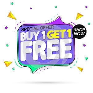 Buy 1 Get 1 Free, Sale banner design template, discount tag, app icon, vector illustration