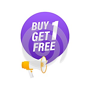 Buy 1 Get 1 Free, sale tag, banner design template, app icon, vector illustration.
