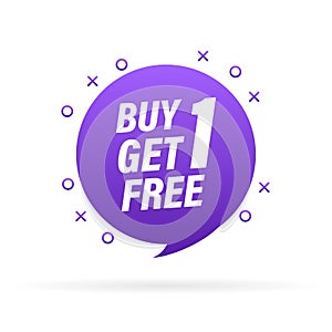 Buy 1 Get 1 Free, sale tag, banner design template, app icon, vector illustration.