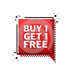 Buy 1 Get 1 Free, sale tag, banner design template, app icon. Vector illustration
