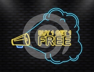 Buy 1 Get 1 Free, sale tag, banner design template, app icon, vector illustration