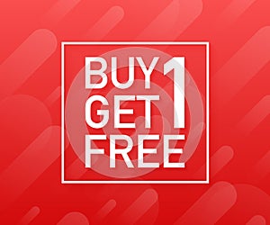 Buy 1 Get 1 Free, sale tag, banner design template. Vector illustration.