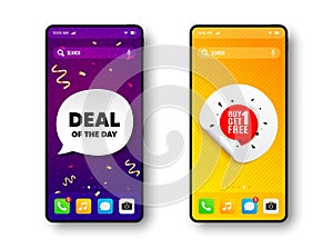 Buy 1 Get 1 Free sticker. Discount banner tag. Vector