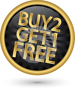 Buy 2 get 1 free golden label, vector illustration