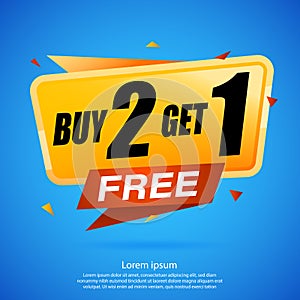 Buy 2 Get 1 Free, sale tag, banner design template, discount app icon. EPS 10.