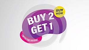 Buy 2 Get 1 Free, sale tag, banner design template, discount app icon. EPS 10.