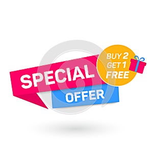 Buy 2, get 1 free. Special offer banner. Vector illustration