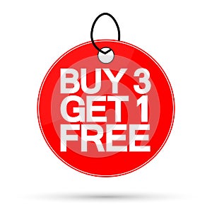 Buy 3 Get 1 Free, Sale banner design template, discount tag, app icon, vector illustration