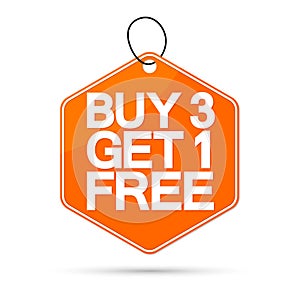 Buy 3 Get 1 Free, Sale banner design template, discount tag, app icon, vector illustration