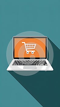 Buy button on laptop screen, shopping cart icon, vector