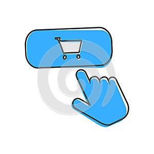 Buy  button vector icon. The hand presses the buy button Internet  cartoon style on white isolated background