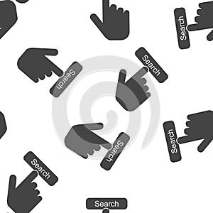 Buy button vector icon. Hand presses buy button Internet seamless pattern on a white background