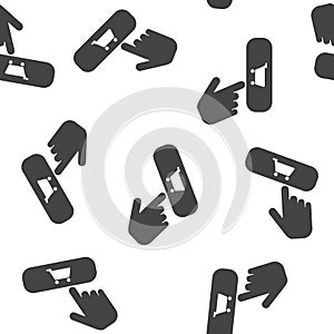 Buy button vector icon. The hand presses the buy button Internet seamless pattern on a white background