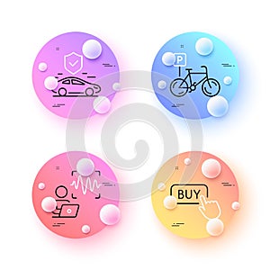 Buy button, Voice wave and Bicycle parking minimal line icons. For web application, printing. Vector