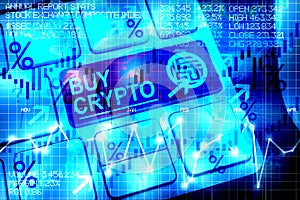 Buy crypto or invest in cryptocurrencies concept with computer keyboard and buttons