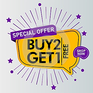 buy 2 get 1 free sale message concept illustration design graphic