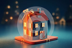 Buy a house as a Christmas present. Purchase a home for New Year holidays. Real estate gift. Dream home surprise. Gifting the