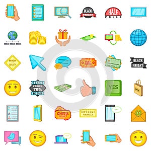Buy in internet icons set, cartoon style