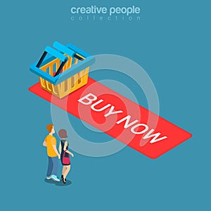 Buy now add to cart button shopping flat isometric vector 3d