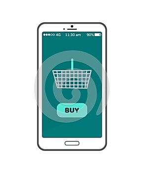 Buy Now Button on Smartphone Screen, Metal Basket