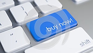 Buy Now - Caption on Blue Keyboard Button. 3D.