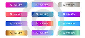 Buy now cart button rounded in gradient vibrant color set collection colorful call to action in commerce website