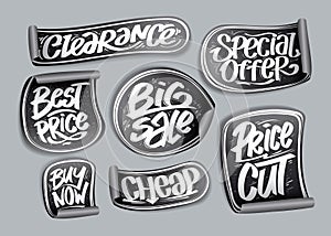 Buy now, cheap, special offer, price cut, beat price and clearance stickers set