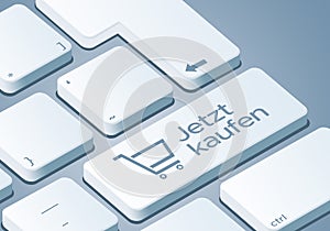 Buy now Key - Keyboard with 3D Concept illustration - German-Translation: Jetzt kaufen