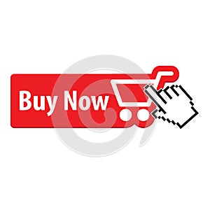 Buy now red button. website element. online shop icon, shopping cart icon