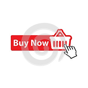 Buy now red button. website element. online shop icon, shopping cart icon